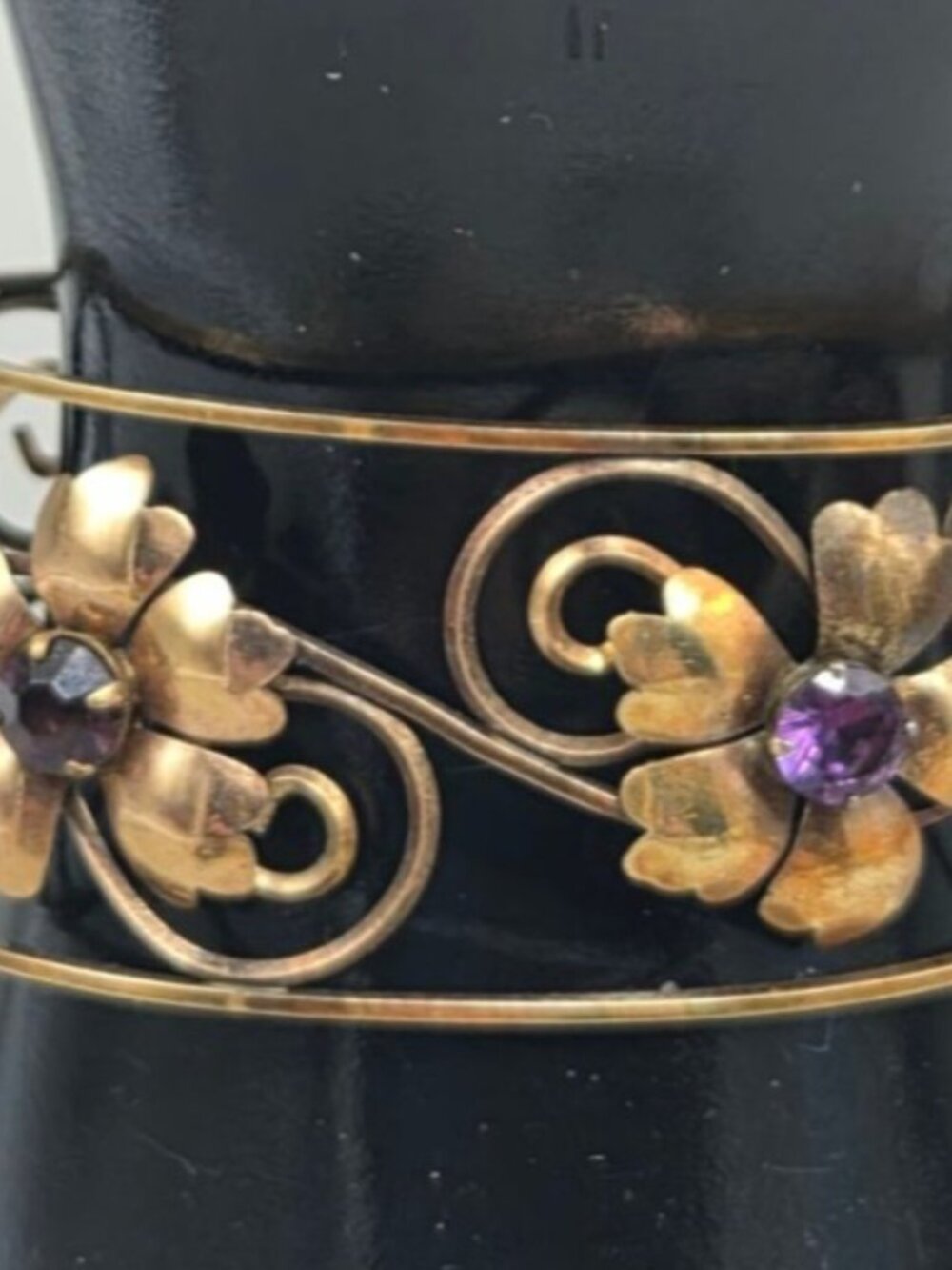 VTG Harper 1/20 12K Gold Filled Filigree Amethyst Flower Cuff Bracelet 6.5" - Picture 13 of 16